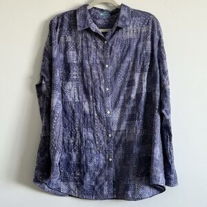 J.‎ McLaughlin Button Front Shirt Women M Stretch Patchwork Blouse Western